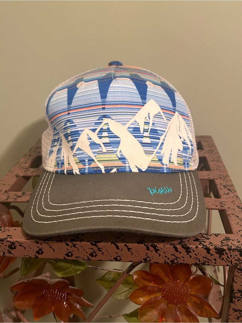 Pistil Designs Women's McKinley Trucker Hat - Mountain Sunset Snapback - EUC